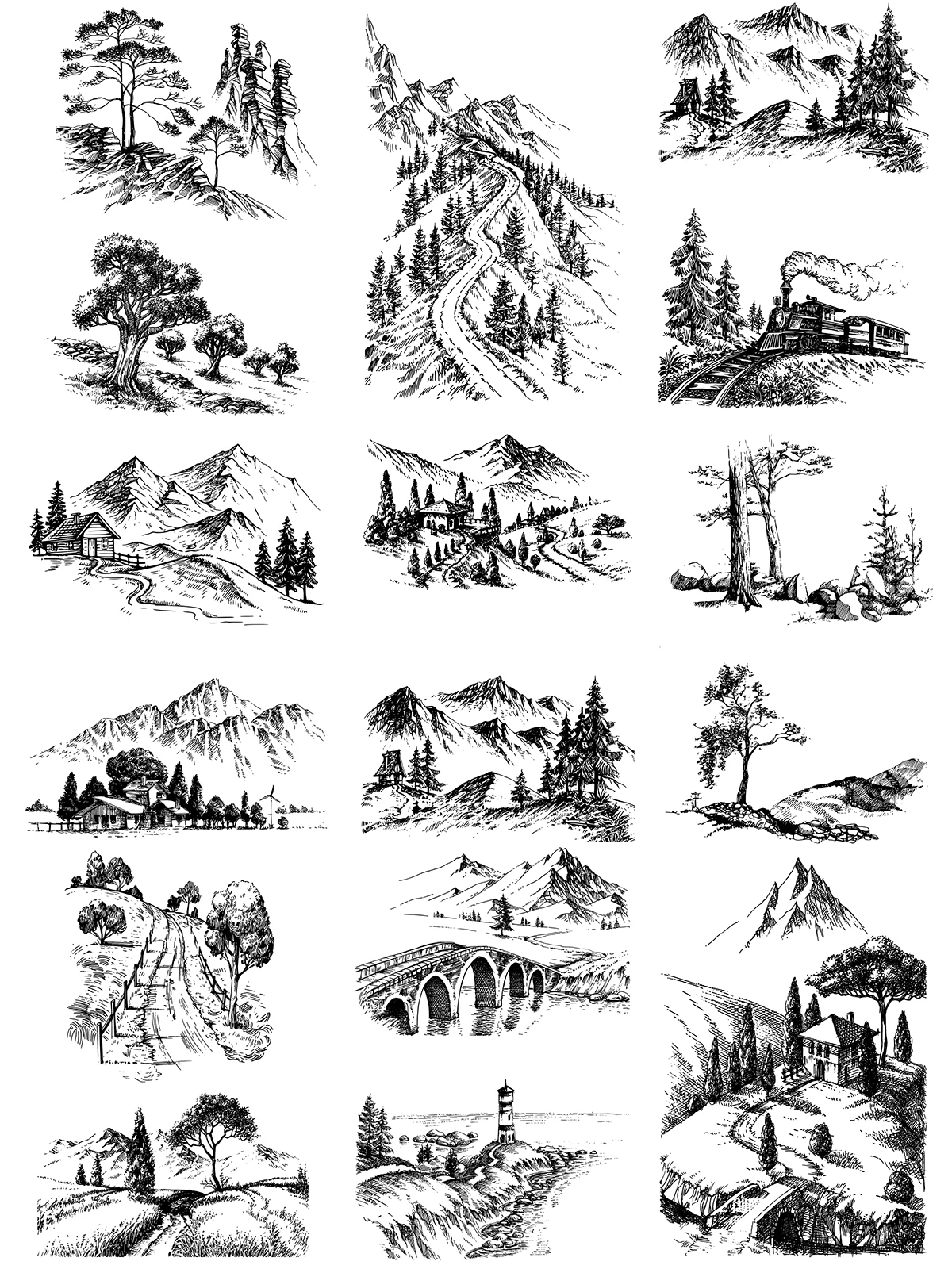 Mountain River Train Bridge Valley Scenery Clear Stamps Scrapbook Card Craft