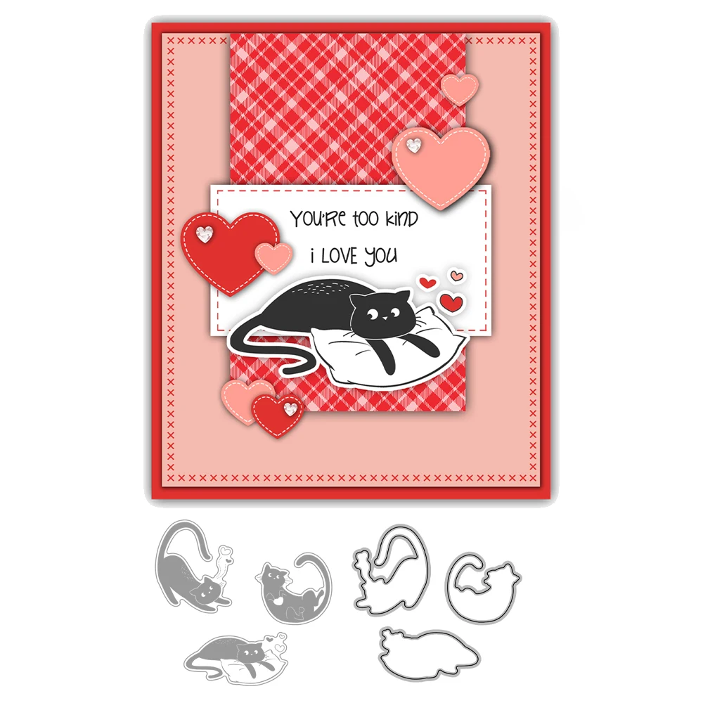 Mangocraft Adorable Pet Cats Hearts Cutting Dies Clear Stamps DIY Scrapbooking Metal Dies Silicone Stamps For Cards Albums Decor