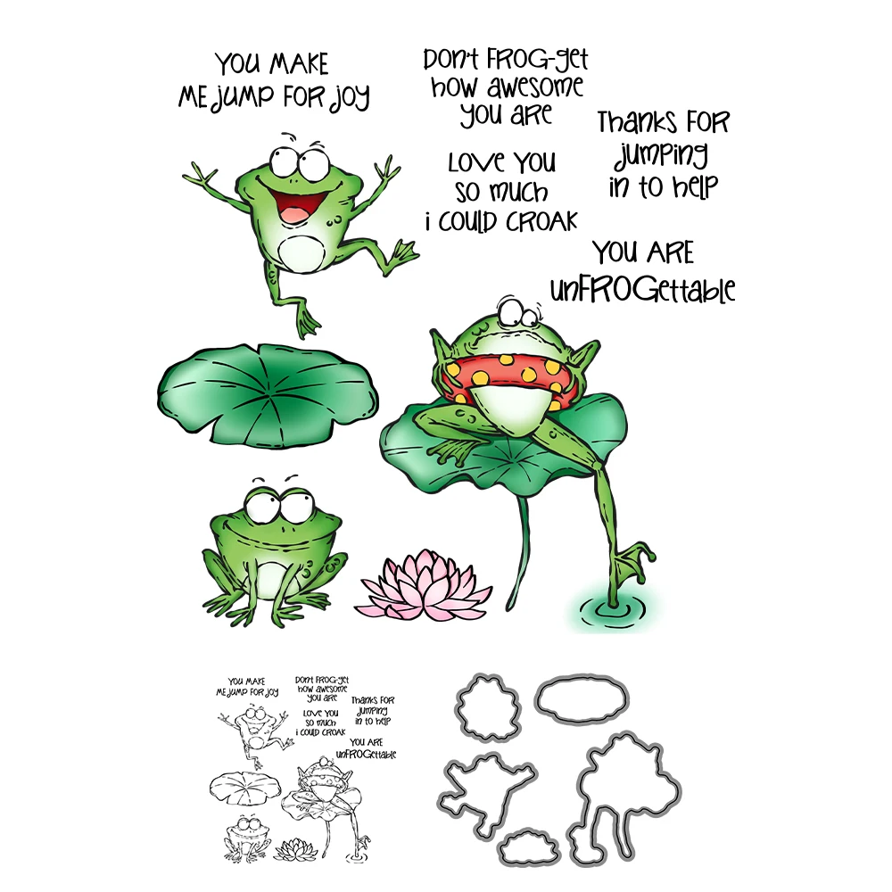 Mangocraft Cute Cartoon Frogs In Pond Metal Cutting Dies Clear Stamps DIY Scrapbooking Cut Dies Silicone Stamps For Cards Albums