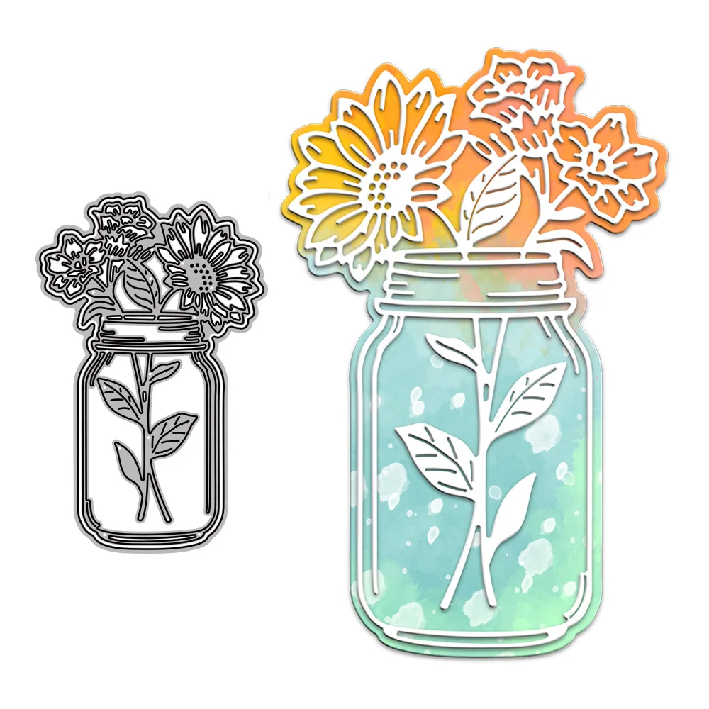 Bunch of Flowers in Glass Jar Metal Cutting Dies Scrapbooking Card Making Craft