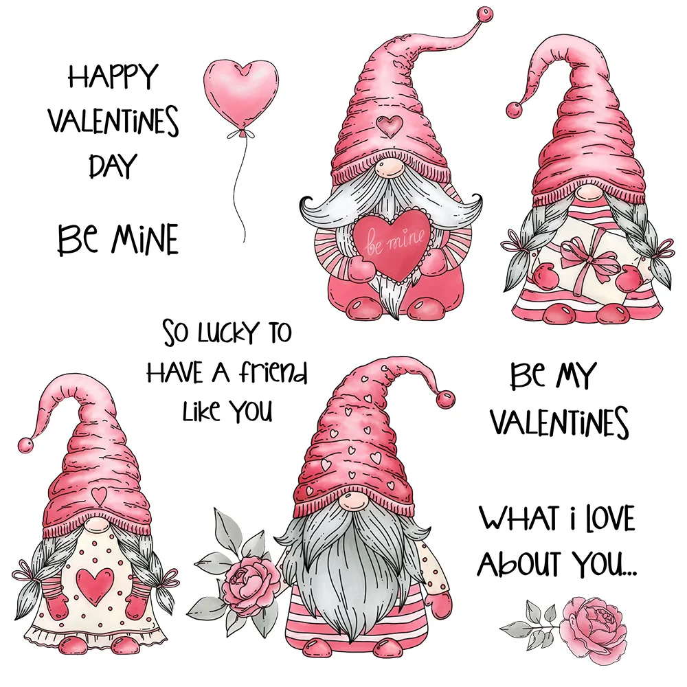 Valentine's Gnomes Hearts What I Love About You Metal Cutting Dies Clear Stamps