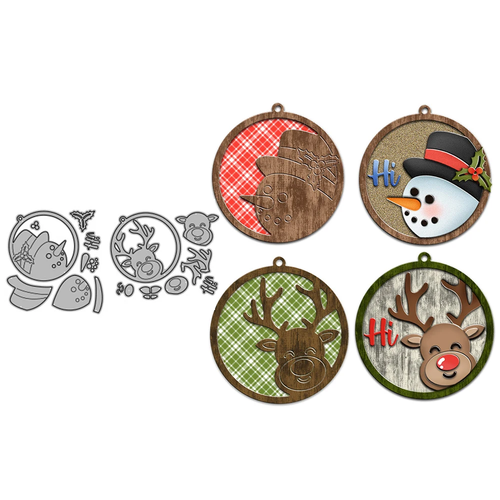 Christmas Reindeer Snowman Circle Frame Decoration Metal Cutting Dies Craft