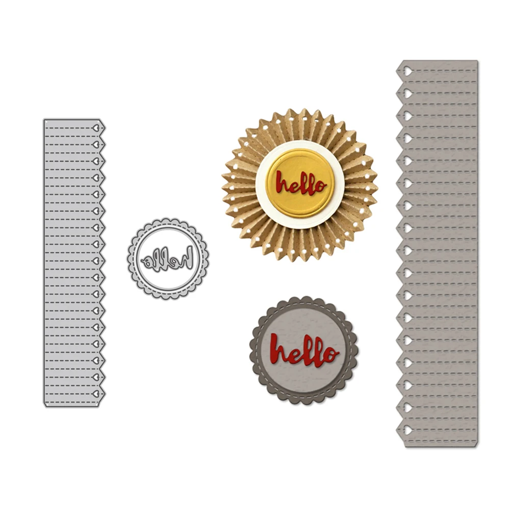 Rosette Hearts Scallop Edge Circle Hello Metal Cutting Dies Scrapbook Card Craft