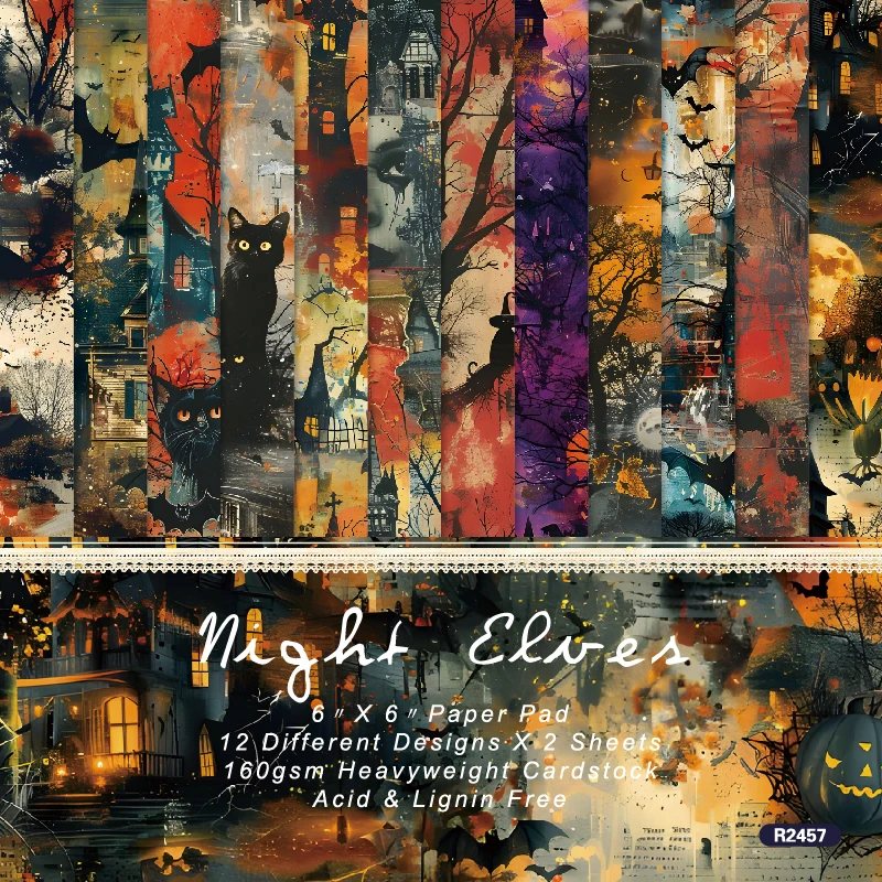 Halloween Night Haunted House Cats Bats Moon Scrapbook Card Journal Craft Paper