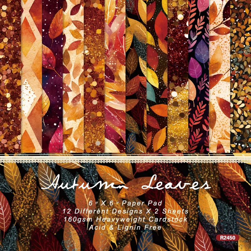 Autumn Colorful Leaves Dots Circles Scrapbook Card Journal Craft Cardstock Paper