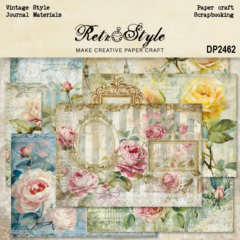 Flowers Fancy Frames Stripes A5 Scrapbook Card Journal Craft Paper