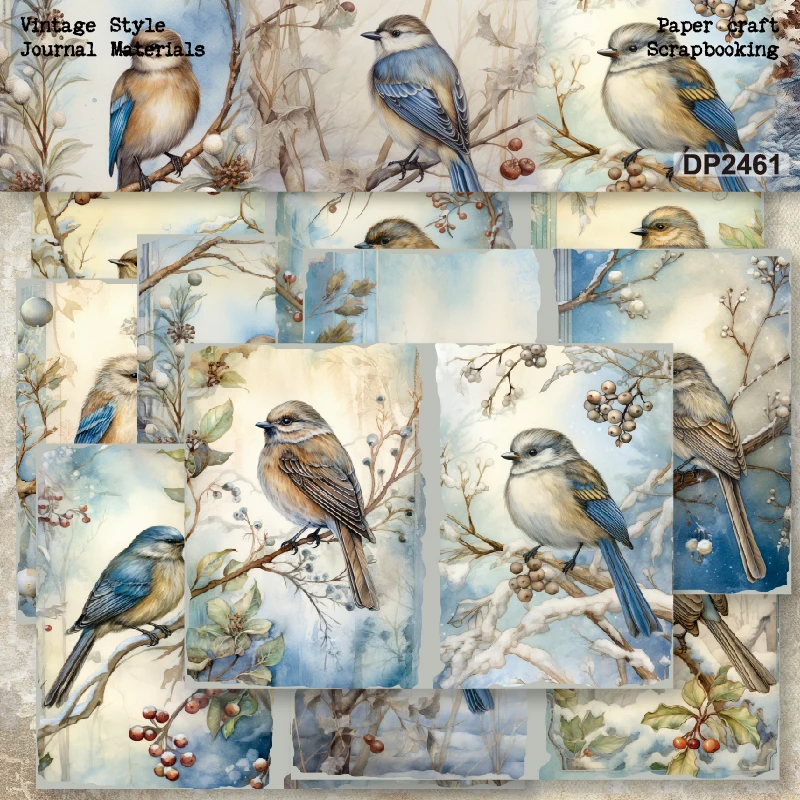 Lovely Winter Birds on Branch Berries A5 Scrapbook Card Journal Craft Paper