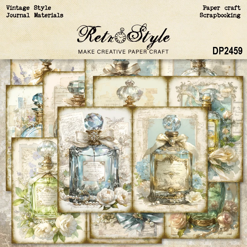 Elegant Glass Perfume Bottles A5 Scrapbook Card Journal Craft Paper
