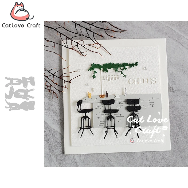 Bar Stools Glasses Bottles Plant Metal Cutting Dies Scrapbooking Card Craft