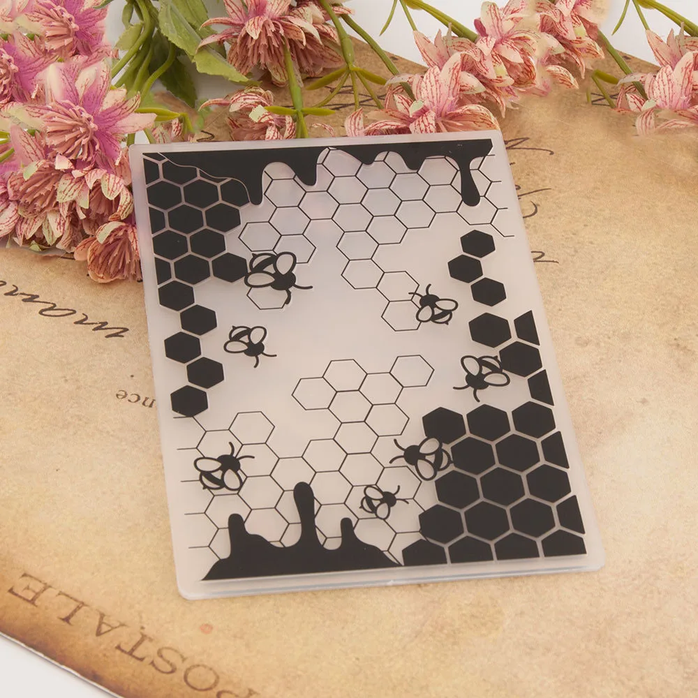 Bees Honeycomb Background Plastic Embossing Folder Scrapbooking Card Craft