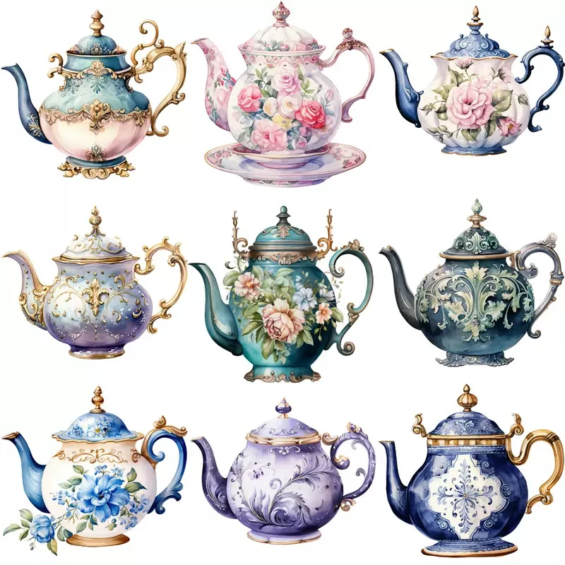Elegant Floral Teapots Planner Journal Scrapbooking Stickers Craft