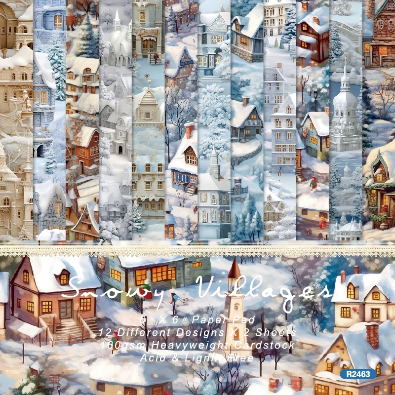 Christmas Snowy Village Buildings Town Scrapbook Card Craft Cardstock Paper