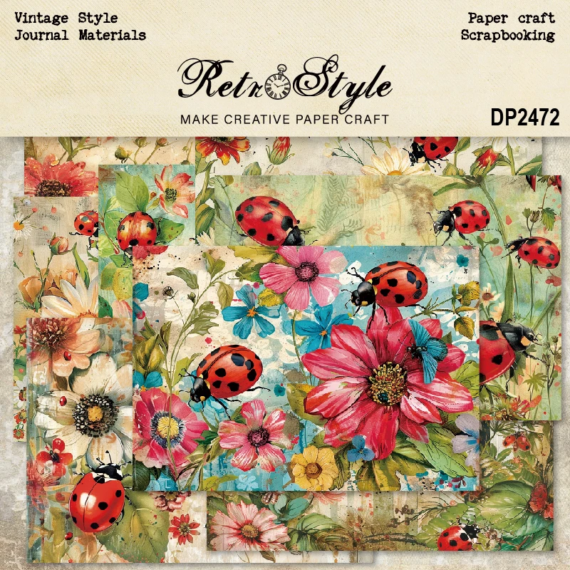 Ladybugs Flowers A5 Scrapbook Card Journal Craft Paper