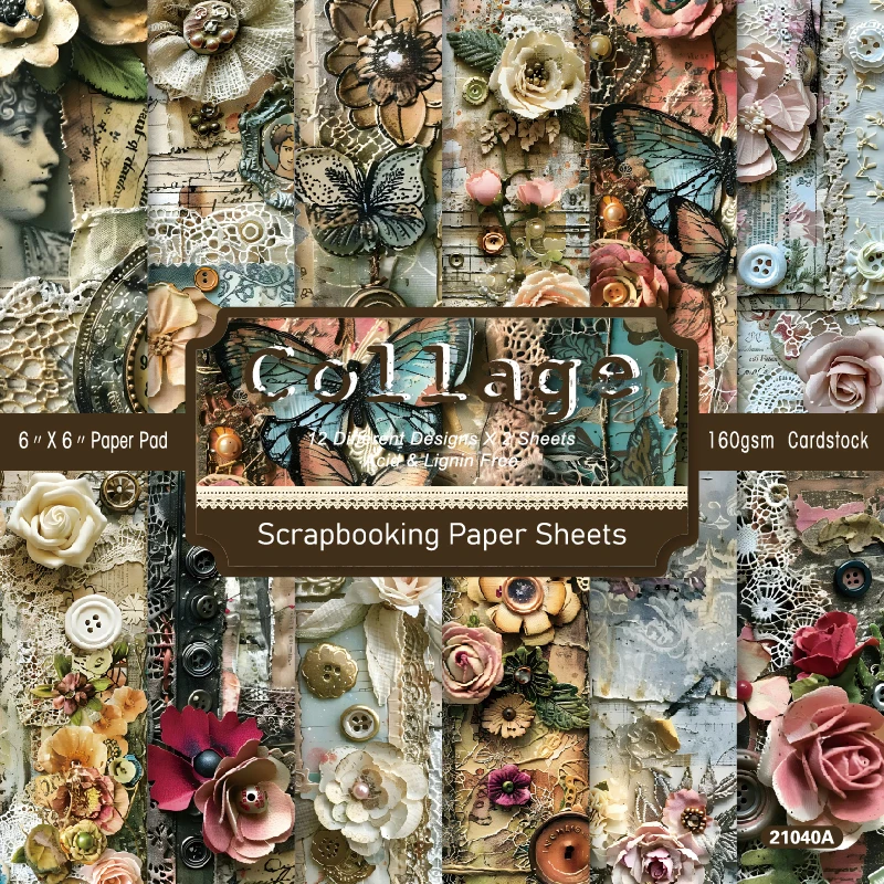 Lace Flowers Buttons Butterflies Documents Scrapbook Card Craft Cardstock Paper