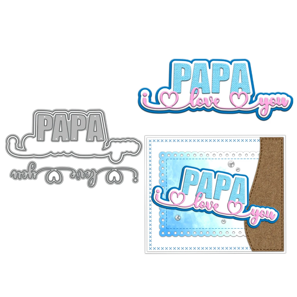 Papa Love You Cursive Hearts Metal Cutting Dies Scrapbooking Card Making Craft