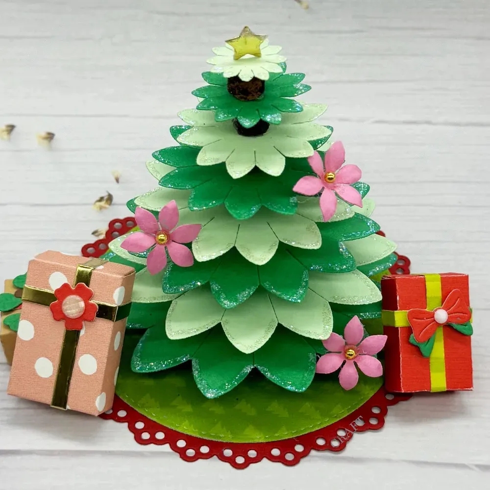 3D Layered Christmas Tree Lace Skirt Metal Cutting Dies Scrapbooking Card Craft