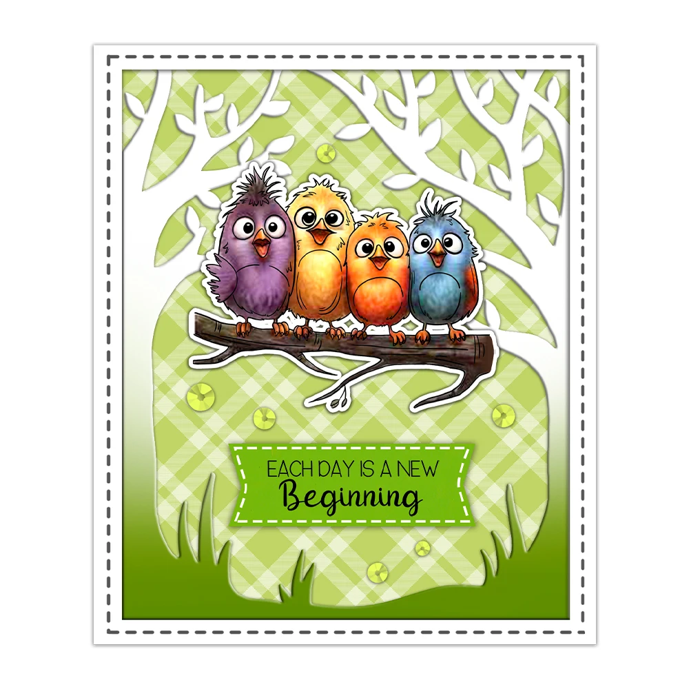 Mangocraft Funny Birds Cutting Dies Clear Stamp DIY Scrapbooking Supplies Metal Dies Silicone Stamp For Cards Albums Decor