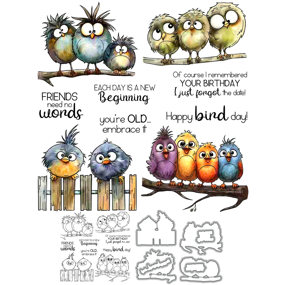 Mangocraft Funny Birds Cutting Dies Clear Stamp DIY Scrapbooking Supplies Metal Dies Silicone Stamp For Cards Albums Decor