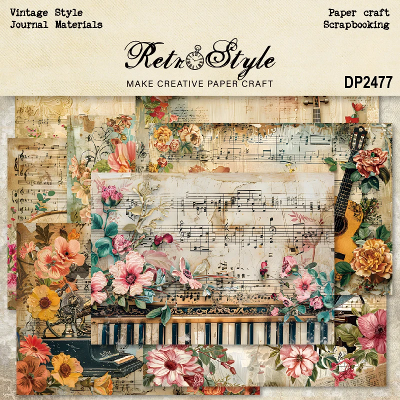 Music Sheets Instruments Piano Guitar Harp A5 Scrapbook Card Journal Craft Paper
