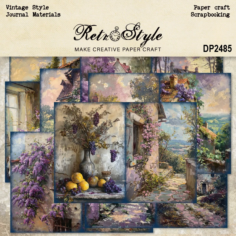 Lavender Flowers House Scenery A5 Scrapbook Card Journal Craft Paper