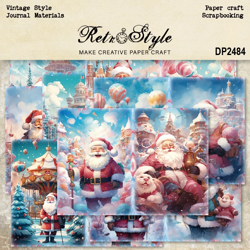 Christmas Santa Castle Hot Air Balloons A5 Scrapbook Card Journal Craft Paper