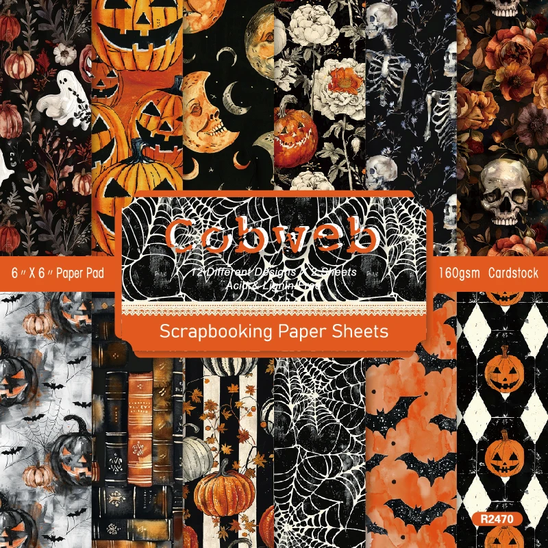 Halloween Pumpkins Skeletons Books Moon Bat Scrapbook Card Craft Cardstock Paper