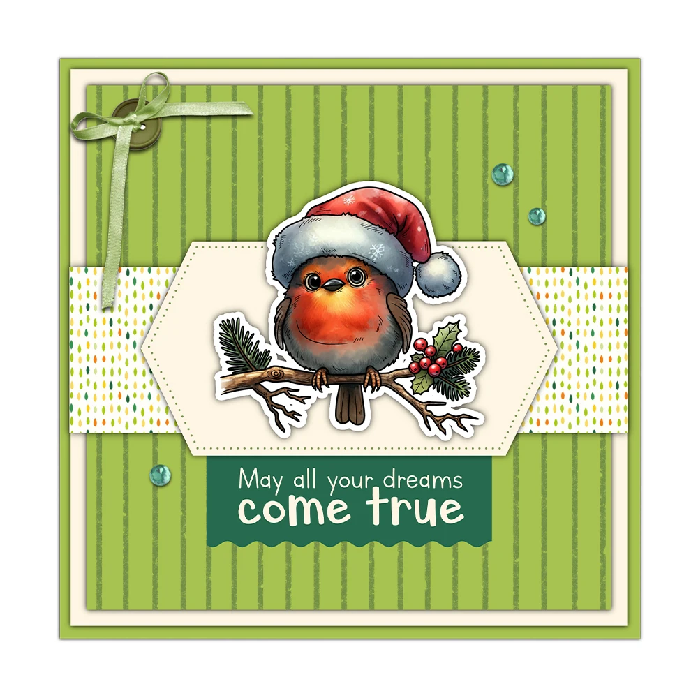Mangocraft Cute Christmas Birds In Hats Cutting Dies Clear Stamp Stencil DIY Scrapbooking Metal Dies Silicone Stamp For Cards