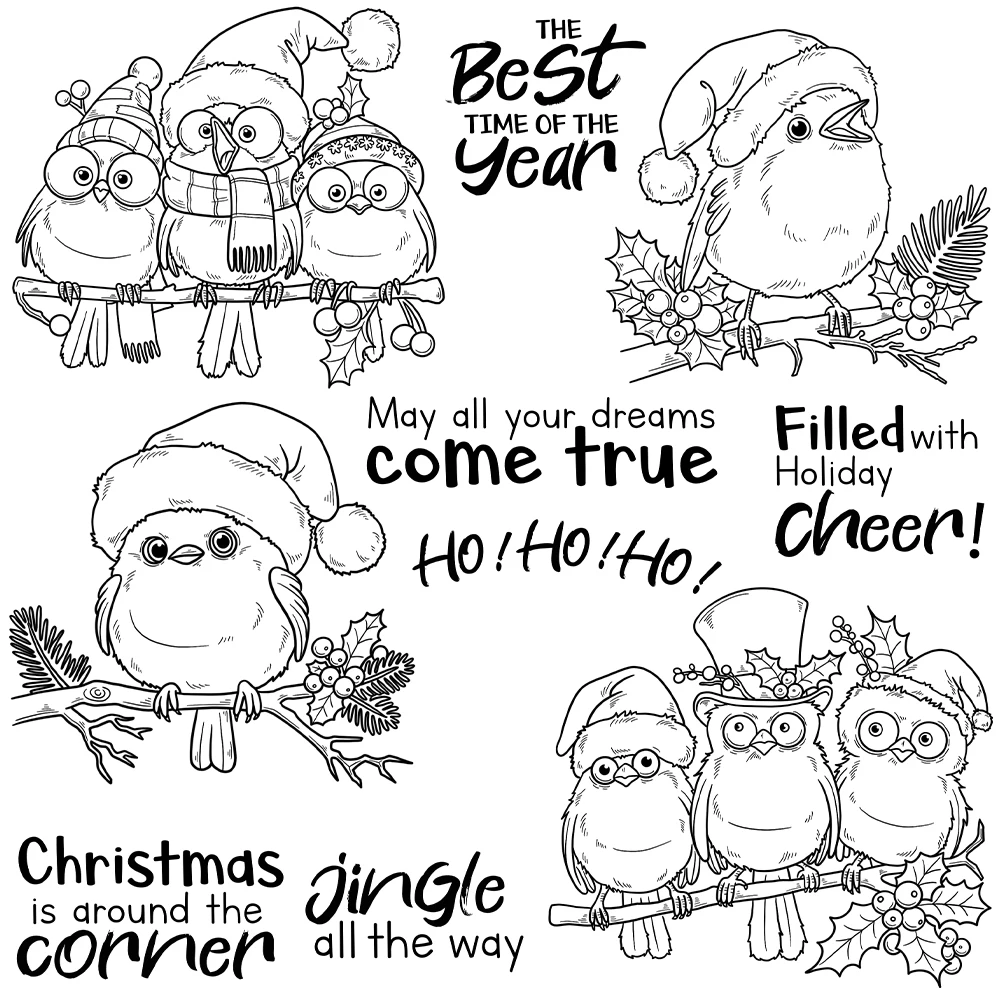 Mangocraft Cute Christmas Birds In Hats Cutting Dies Clear Stamp Stencil DIY Scrapbooking Metal Dies Silicone Stamp For Cards