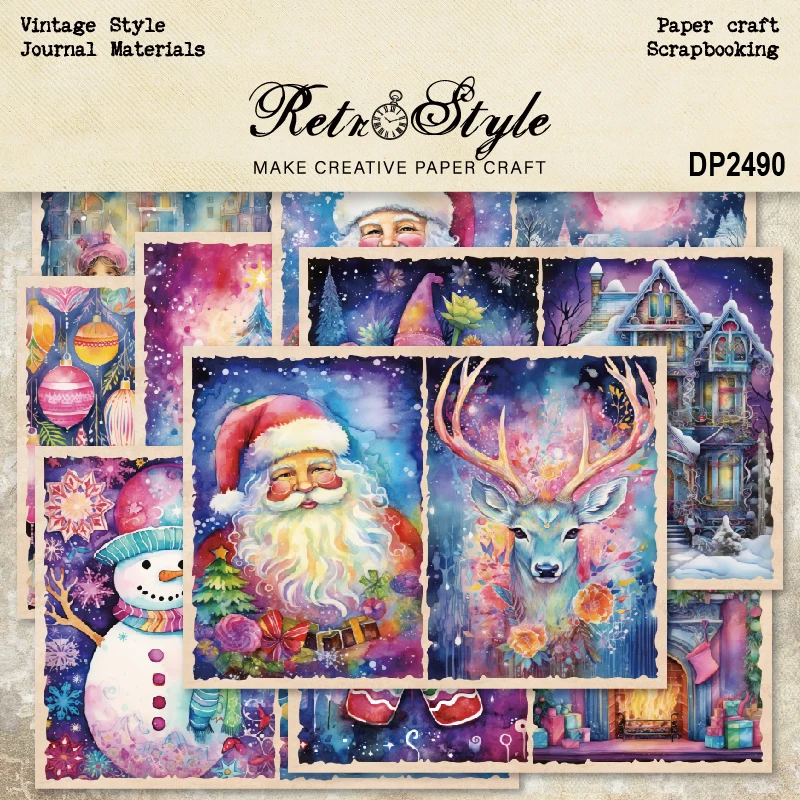 Christmas Colorful Santa Reindeer Decorations A5 Scrapbook Card Craft Paper