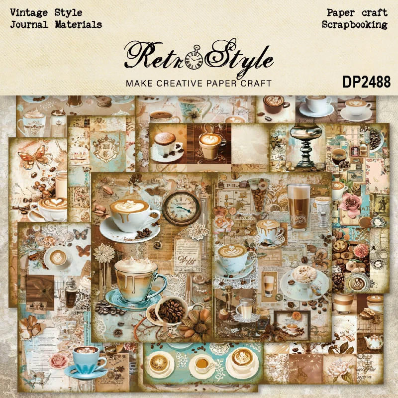 Coffee Drinks Cups Mugs A5 Scrapbook Card Journal Craft Paper