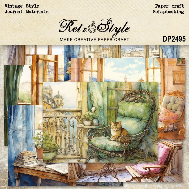 Balcony View Rooms Chair Desk Cat A5 Scrapbook Card Journal Craft Paper