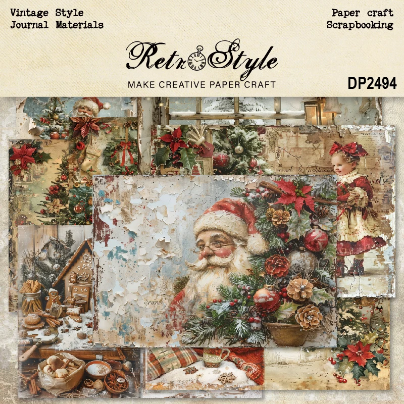 Christmas Tree Santa Kid Girl Decorations A5 Scrapbook Card Journal Craft Paper