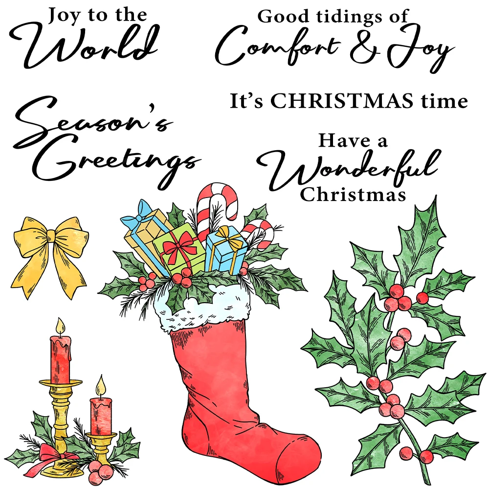 Christmas Stocking Gifts Candle Comfort & Joy Metal Cutting Dies Clear Stamps