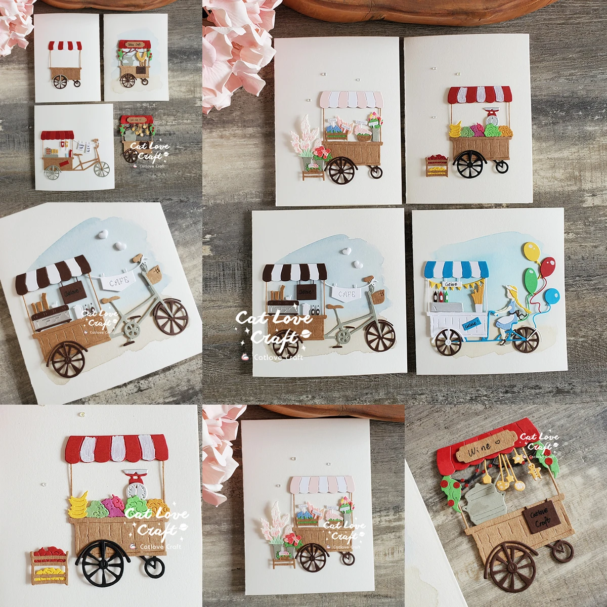 Food Flower Carts Bike Balloons Metal Cutting Dies Scrapbooking Card Craft