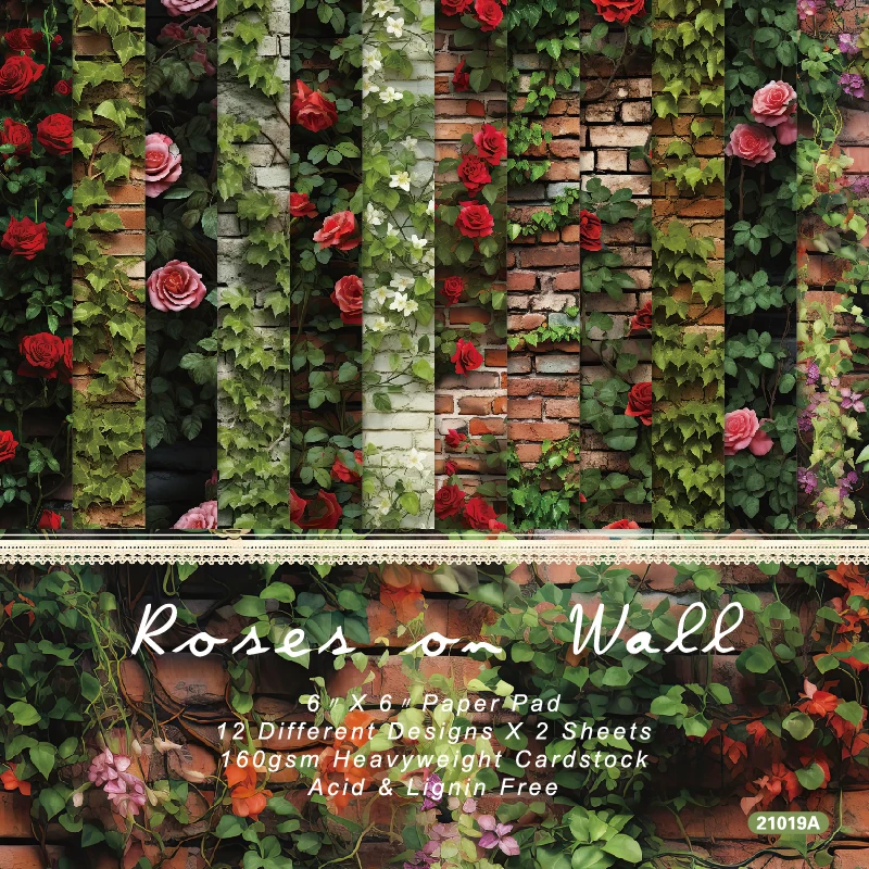 Flowers Roses Vines Brick Walls Scrapbook Card Journal Craft Cardstock Paper