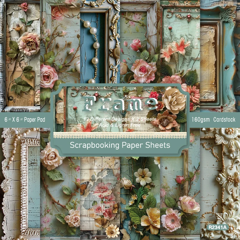 Old Wooden Frames Flowers Scrapbook Card Journal Craft Cardstock Paper
