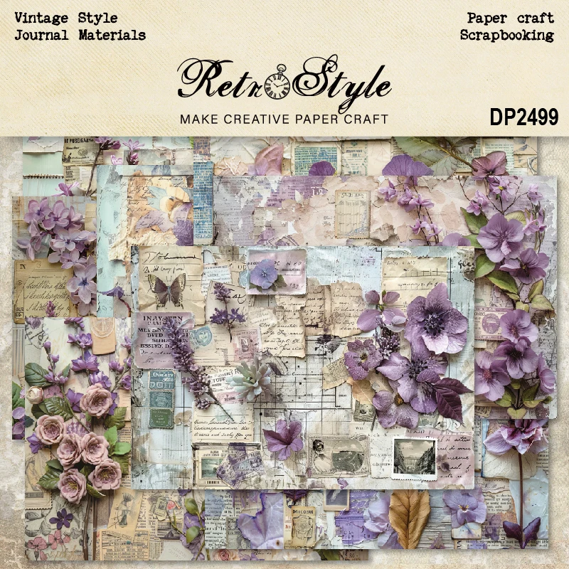 Purple Flowers Paper Letters Articles A5 Scrapbook Card Journal Craft Paper