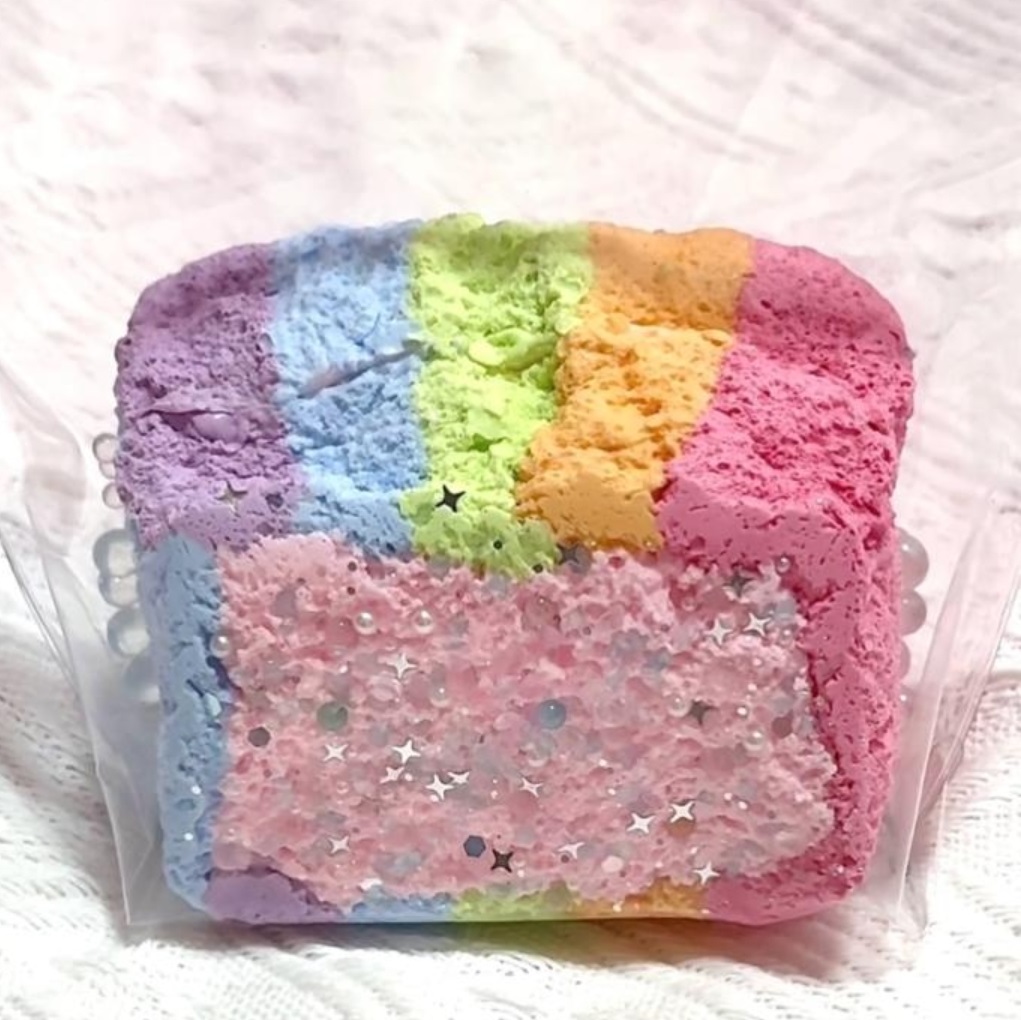 Soft Rainbow Toast Squishy Squeezable Anti Stress Anxiety Nervous Fidget Toys