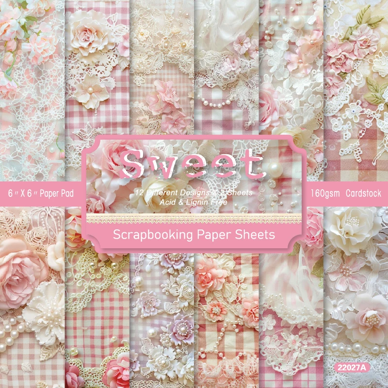 Sweet Pink Lace Plaid Flowers Tablecloth Scrapbook Card Craft Cardstock Paper