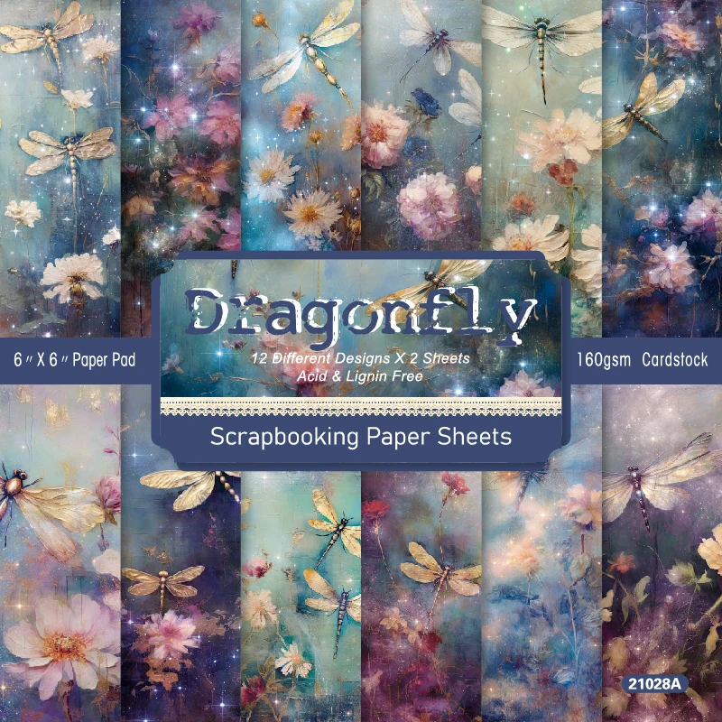 Dragonflies Flowers Sparkly Stars Scrapbook Card Journal Craft Paper