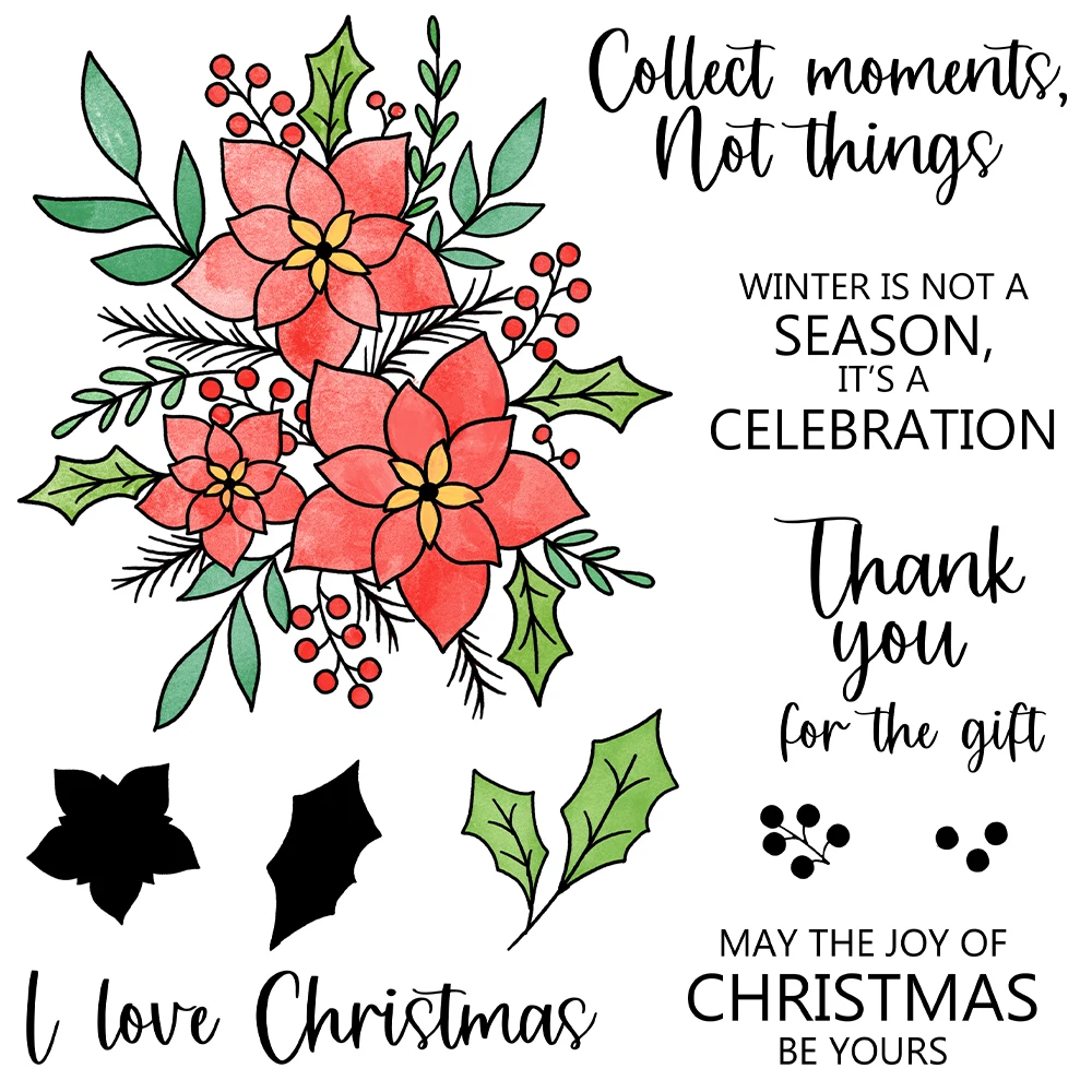 Christmas Poinsettia Flowers Collect Memories Metal Cutting Dies Clear Stamps