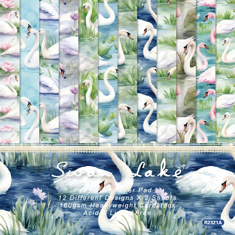 Elegant Swan Lake Scrapbook Card Journal Craft Cardstock Paper
