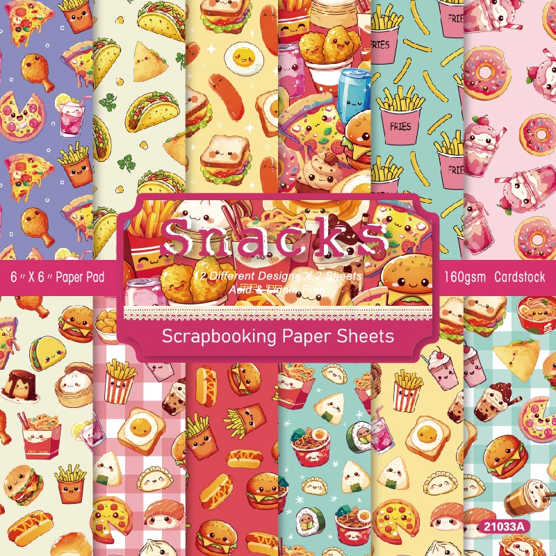 Kawaii Snacks Food Tacos Pizza Fries Donut Scrapbook Card Craft Cardstock Paper