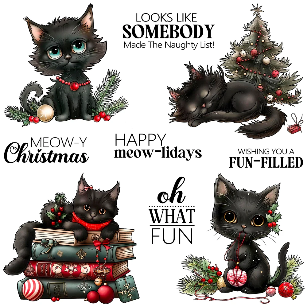 Meow-Y Christmas Kitten Cats Meow-Lidays Made the Naughty List Clear Stamps