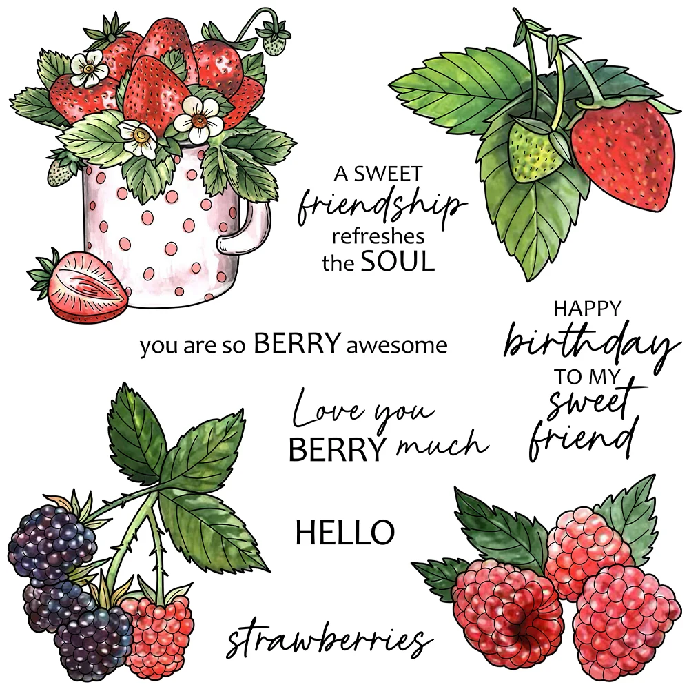 Spring Strawberry Raspberry Sweet Friendship Metal Cutting Dies Clear Stamps