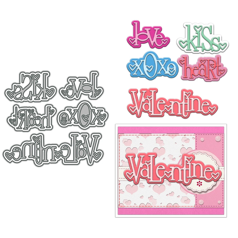 Valentines Words Love Kiss XOXO Heart Metal Cutting Dies Scrapbook Card Craft
