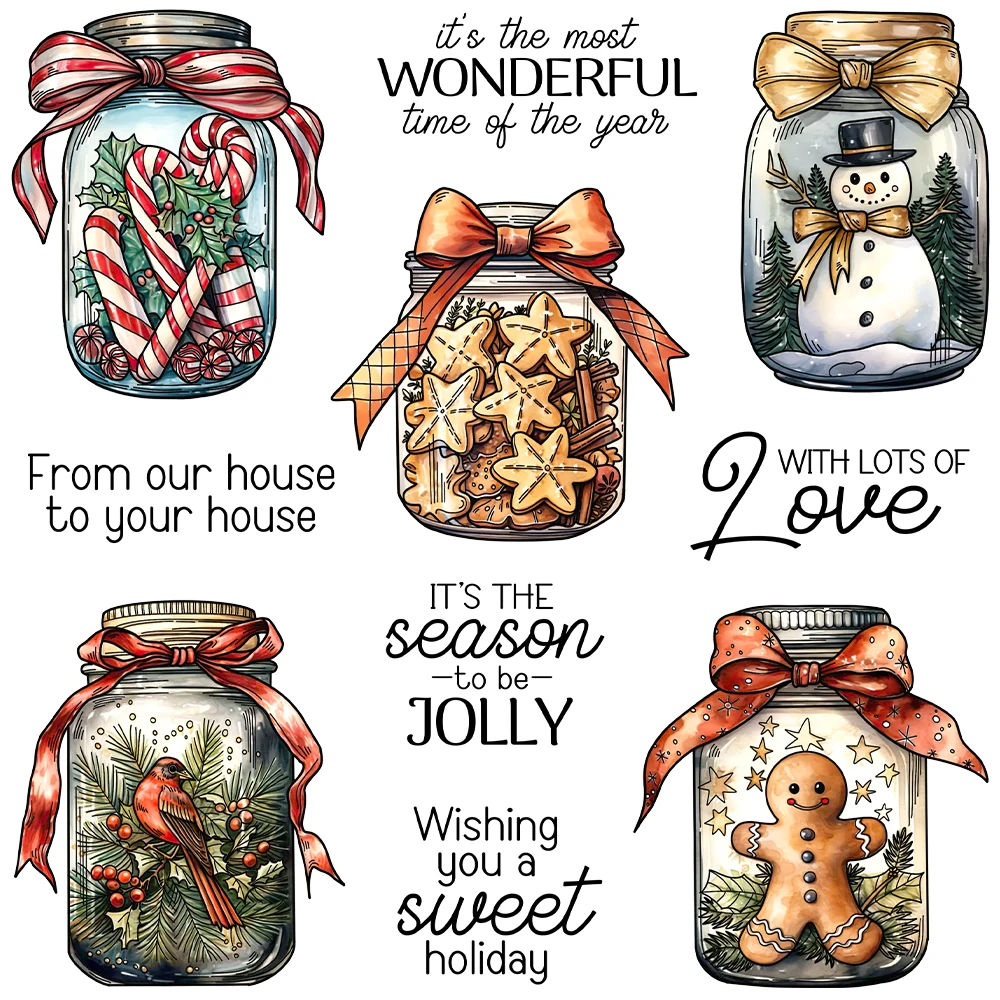 Christmas Jars Snowman Gingerbread Man Candy With Lots of Love Clear Stamps