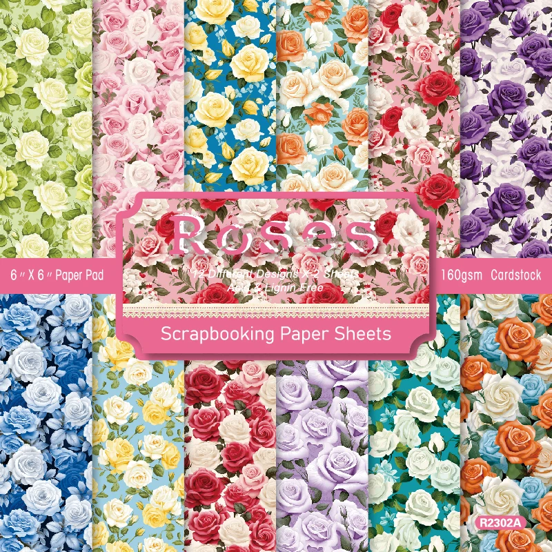 Colorful Rose Flowers Scrapbook Card Journal Craft Cardstock Paper