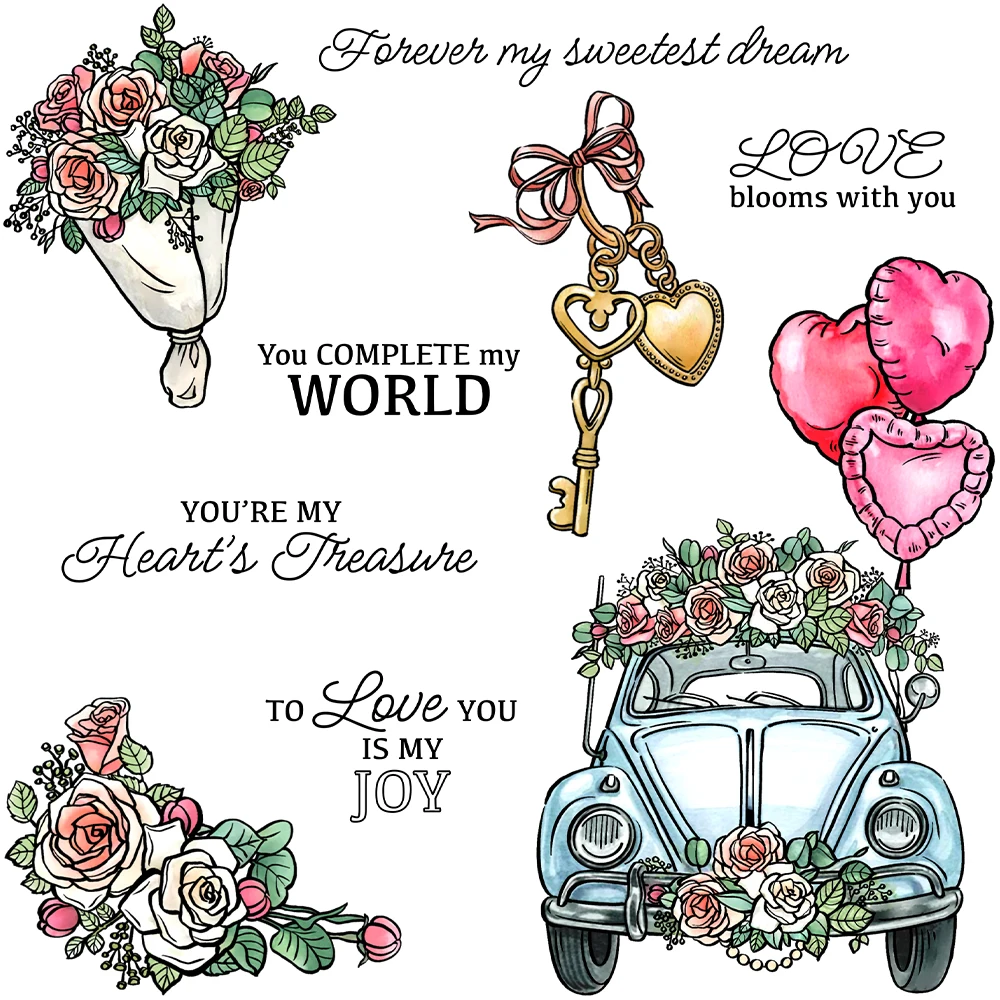 Mangocraft Valentine's Day Flowers And Car Cutting Dies Clear Stamp DIY Scrapbooking Metal Dies Silicone Stamp For Cards Albums