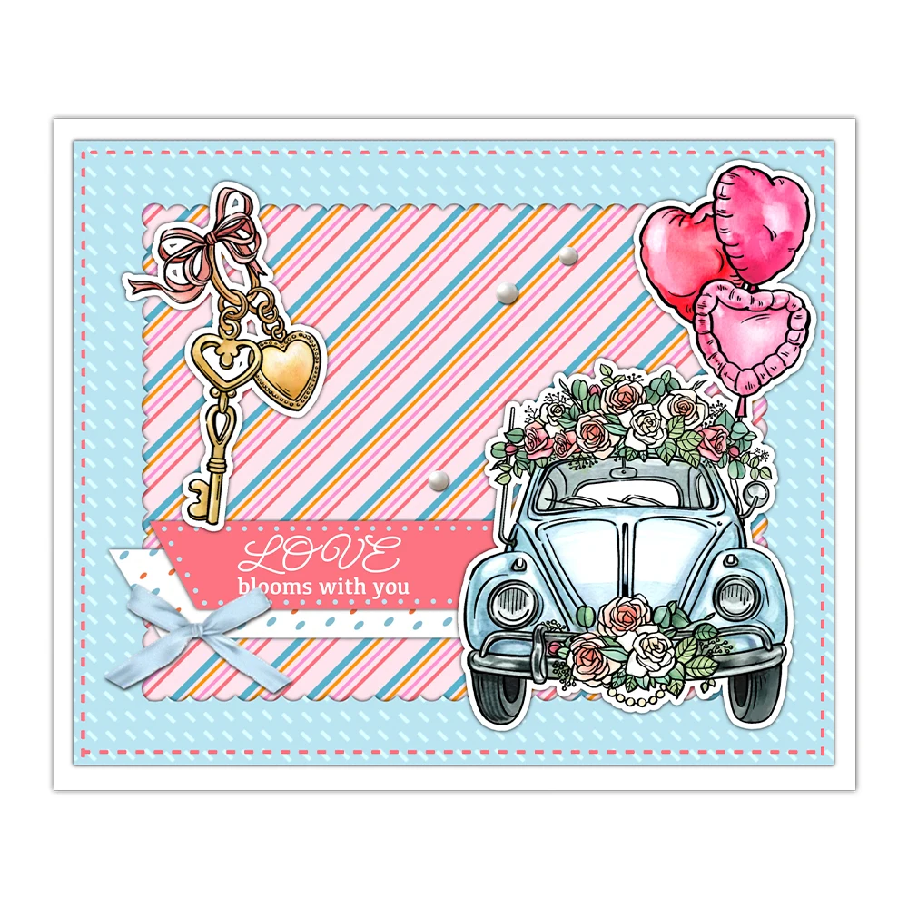 Mangocraft Valentine's Day Flowers And Car Cutting Dies Clear Stamp DIY Scrapbooking Metal Dies Silicone Stamp For Cards Albums